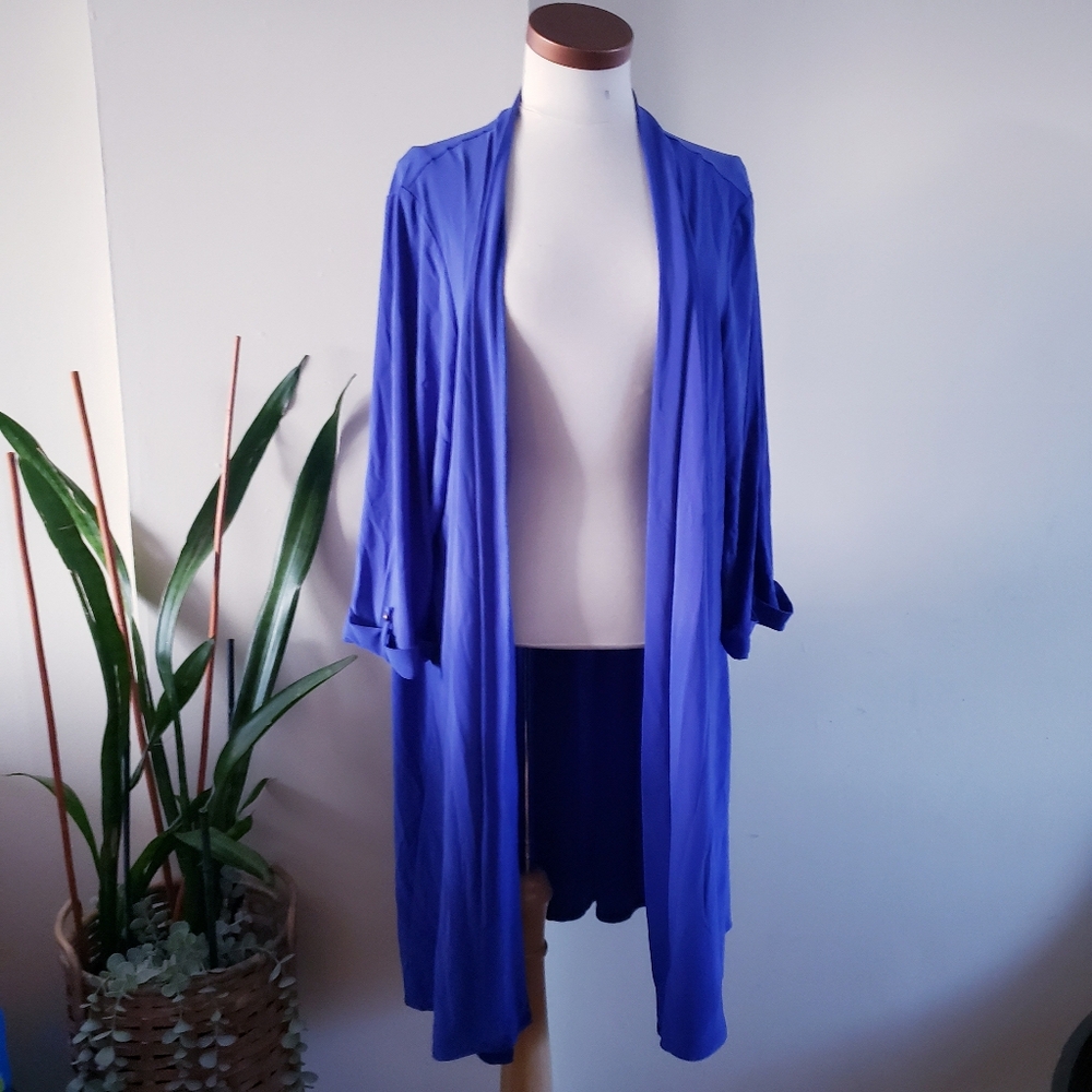 NINA LEONARD NWOT Open Front Long Blazer - Blue 3X MADE IN ROMANIA